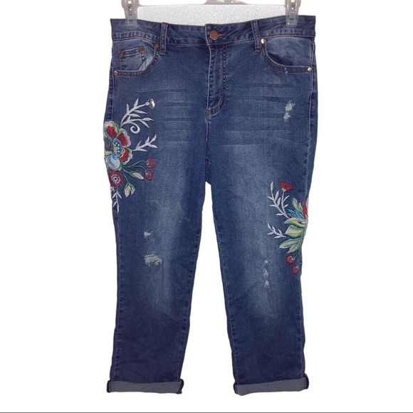 Est. 1946 Denim Denim - Est 1946 Denim Embroidery Distress Crop Womens Jean 12 Blue